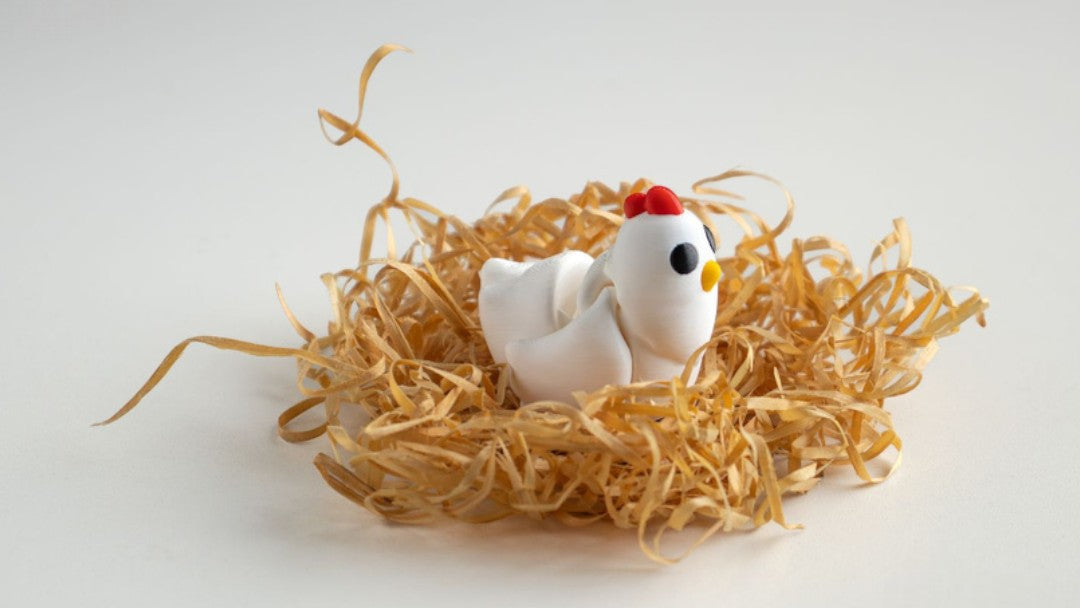 White and red flexible chicken figurine